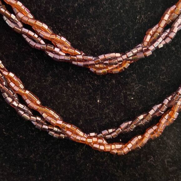 Purple & Rust Double Strand Glass Bead Necklace Boho Statement Jewelry Vintage - Picture 2 of 2